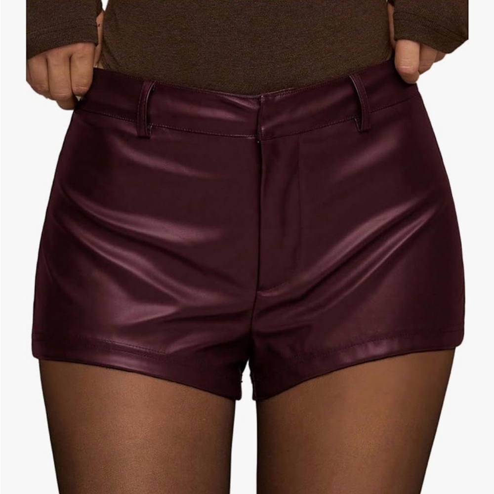 Women's Burgundy Faux Leather Shorts